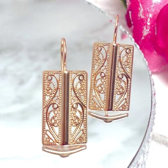 585 Rose Gold Plated Bride Long Earrings - Picture 4 of 9